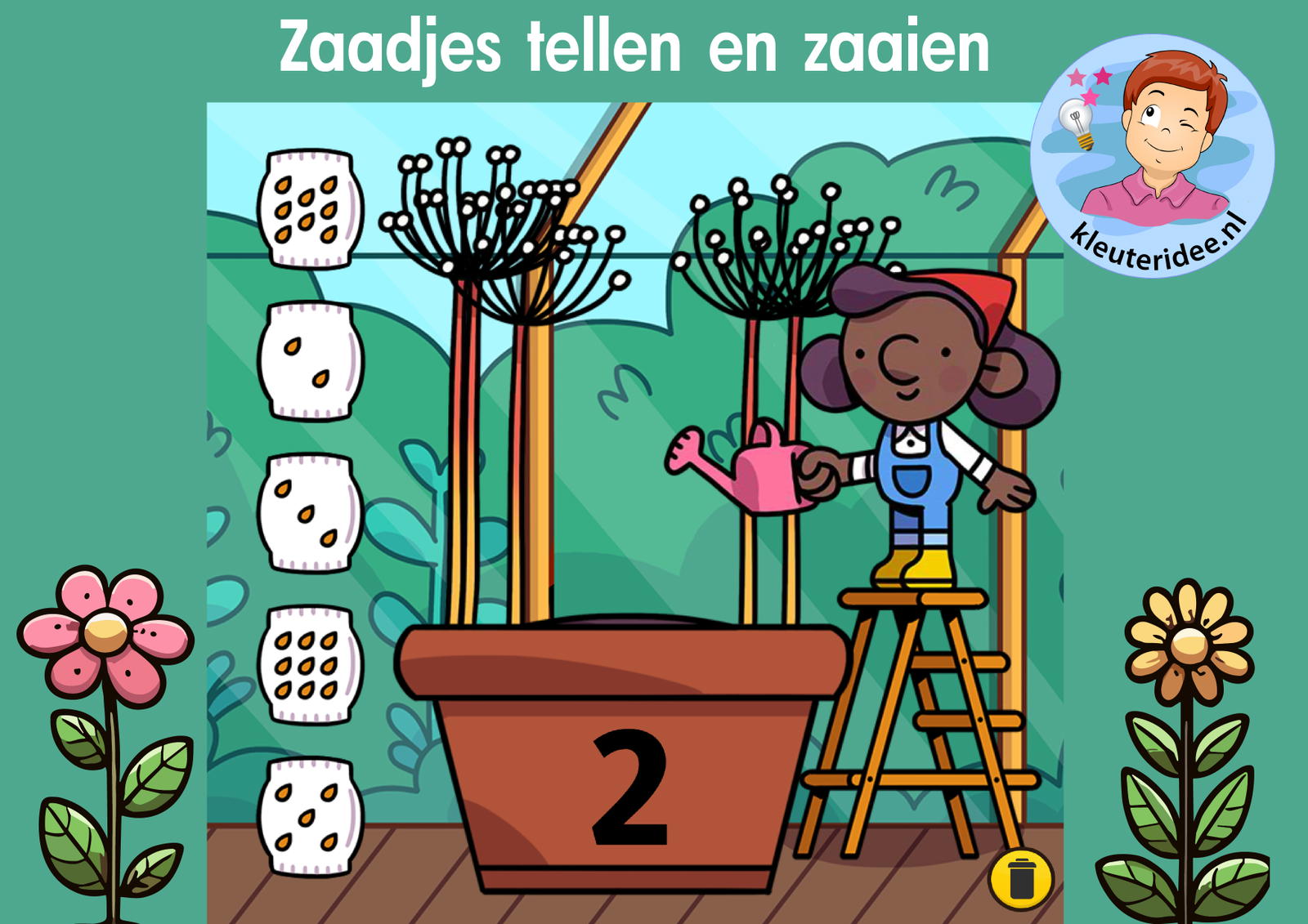 zaadjes tellen zaaien en groeien rekenen met kleuters, digibord kleuteridee